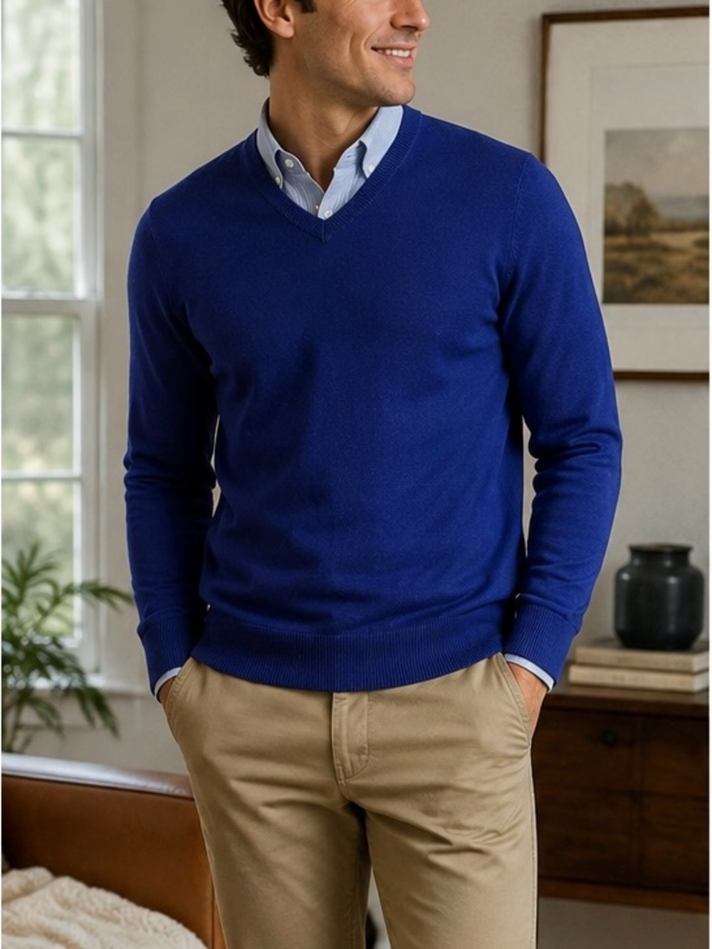 J.Crew Men’s Slim Fit 100% Merino Wool V-Neck Sweater M Blue